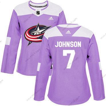 Adidas Columbus Blue Jackets #7 Jack Johnson Violetti Aito Taistelee syöpää vastaan Ommeltu NHL Paita – Naisten