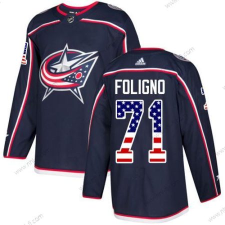 Adidas Columbus Blue Jackets #71 Nick Foligno Laivastonsininen Sininen Kotiottelu Aito USA Flag Ommeltu NHL Paita – Miesten