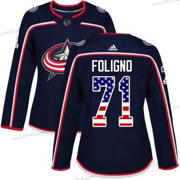 Adidas Columbus Blue Jackets #71 Nick Foligno Laivastonsininen Sininen Kotiottelu Aito USA Flag Ommeltu NHL Paita – Naisten