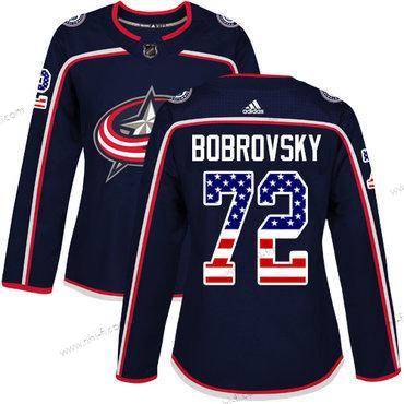 Adidas Columbus Blue Jackets #72 Sergei Bobrovsky Laivastonsininen Sininen Kotiottelu Aito USA Flag Ommeltu NHL Paita – Naisten