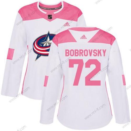 Adidas Columbus Blue Jackets #72 Sergei Bobrovsky Valkoinen Pinkki Aito Ommeltu NHL Paita – Naisten