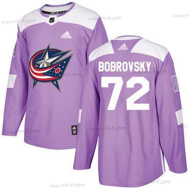 Adidas Columbus Blue Jackets #72 Sergei Bobrovsky Violetti Aito Taistelee syöpää vastaan Ommeltu NHL Paita – Nuoret