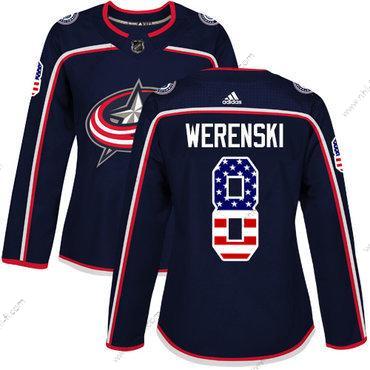 Adidas Columbus Blue Jackets #8 Zach Werenski Laivastonsininen Sininen Kotiottelu Aito USA Flag Ommeltu NHL Paita – Naisten