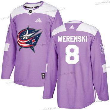 Adidas Columbus Blue Jackets #8 Zach Werenski Violetti Aito Taistelee syöpää vastaan Ommeltu NHL Paita – Miesten