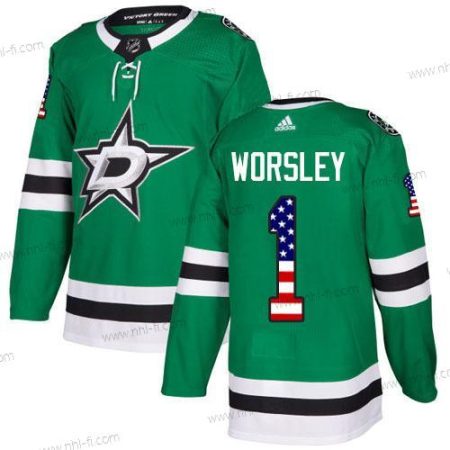 Adidas Dallas Stars #1 Gump Worsley Vihreä Kotiottelu Aito USA Flag Ommeltu NHL Paita – Miesten