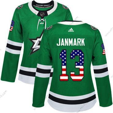 Adidas Dallas Stars #13 Mattias Janmark Vihreä Kotiottelu Aito USA Flag Ommeltu NHL Paita – Naisten