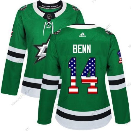 Adidas Dallas Stars #14 Jamie Benn Vihreä Kotiottelu Aito USA Flag Ommeltu NHL Paita – Naisten