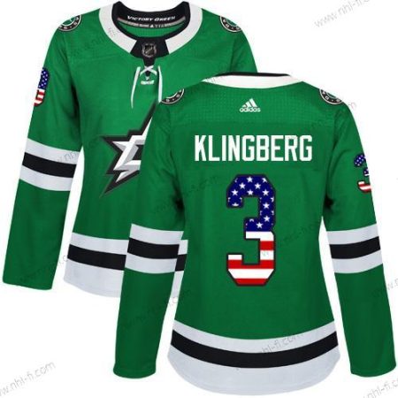 Adidas Dallas Stars #3 John Klingberg Vihreä Kotiottelu Aito USA Flag Ommeltu NHL Paita – Naisten