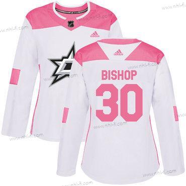 Adidas Dallas Stars #30 Ben Bishop Valkoinen Pinkki Aito Ommeltu NHL Paita – Naisten