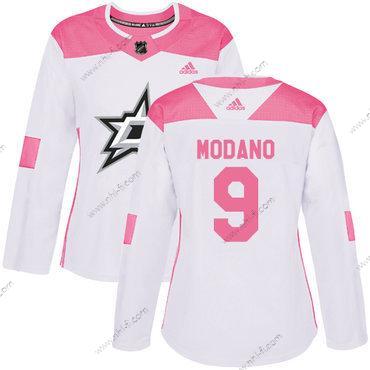 Adidas Dallas Stars #9 Mike Modano Valkoinen Pinkki Aito Ommeltu NHL Paita – Naisten