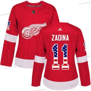 Adidas Detroit Red Wings #11 Filip Zadina Aito Punainen USA Flag Paita – Naisten