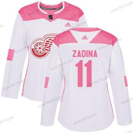 Adidas Detroit Red Wings #11 Filip Zadina Aito Valkoinen Pinkki Paita – Naisten