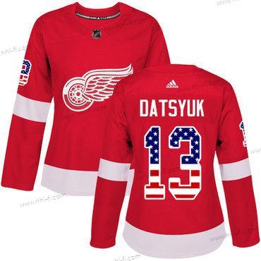 Adidas Detroit Red Wings #13 Pavel Datsyuk Punainen Kotiottelu Aito USA Flag Ommeltu NHL Paita – Naisten