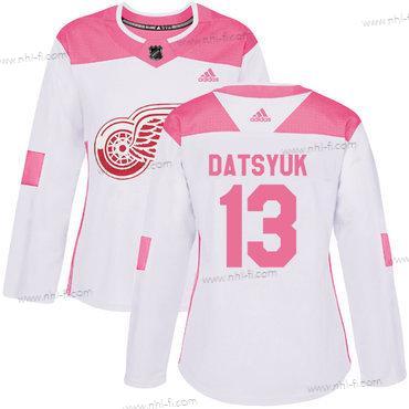 Adidas Detroit Red Wings #13 Pavel Datsyuk Valkoinen Pinkki Aito Ommeltu NHL Paita – Naisten