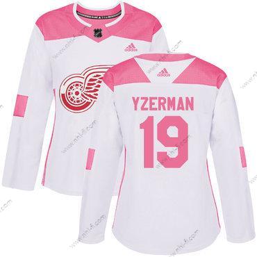 Adidas Detroit Red Wings #19 Steve Yzerman Valkoinen Pinkki Aito Ommeltu NHL Paita – Naisten