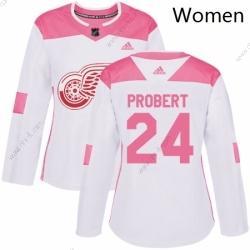 Adidas Detroit Red Wings 24 Bob Probert Aito Valkoinen Pinkki NHL Paita – Naisten