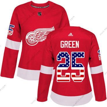 Adidas Detroit Red Wings #25 Mike Vihreä Punainen Kotiottelu Aito USA Flag Ommeltu NHL Paita – Naisten