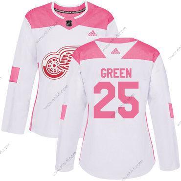 Adidas Detroit Red Wings #25 Mike Vihreä Valkoinen Pinkki Aito Ommeltu NHL Paita – Naisten