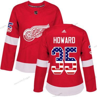 Adidas Detroit Red Wings #35 Jimmy Howard Punainen Kotiottelu Aito USA Flag Ommeltu NHL Paita – Naisten