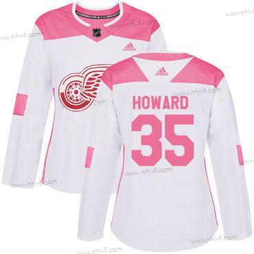 Adidas Detroit Red Wings #35 Jimmy Howard Valkoinen Pinkki Aito Ommeltu NHL Paita – Naisten