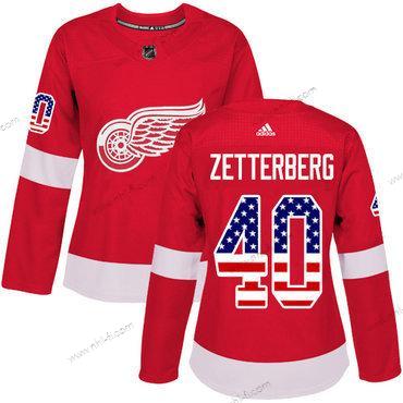 Adidas Detroit Red Wings #40 Henrik Zetterberg Punainen Kotiottelu Aito USA Flag Ommeltu NHL Paita – Naisten