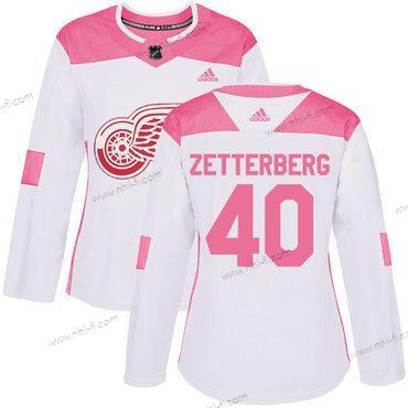 Adidas Detroit Red Wings #40 Henrik Zetterberg Valkoinen Pinkki Aito Ommeltu NHL Paita – Naisten