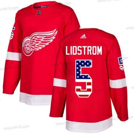 Adidas Detroit Red Wings #5 Nicklas Lidstrom Punainen Kotiottelu Aito USA Flag Ommeltu NHL Paita – Miesten