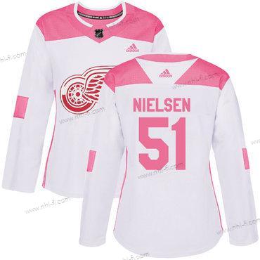 Adidas Detroit Red Wings #51 Frans Nielsen Valkoinen Pinkki Aito Ommeltu NHL Paita – Naisten