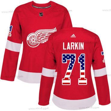 Adidas Detroit Red Wings #71 Dylan Larkin Punainen Kotiottelu Aito USA Flag Ommeltu NHL Paita – Naisten