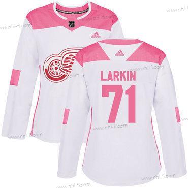 Adidas Detroit Red Wings #71 Dylan Larkin Valkoinen Pinkki Aito Ommeltu NHL Paita – Naisten