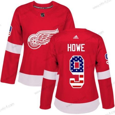 Adidas Detroit Red Wings #9 Gordie Howe Punainen Kotiottelu Aito USA Flag Ommeltu NHL Paita – Naisten