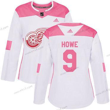 Adidas Detroit Red Wings #9 Gordie Howe Valkoinen Pinkki Aito Ommeltu NHL Paita – Naisten