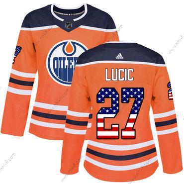 Adidas Edmonton Oilers #27 Milan Lucic Oranssi Kotiottelu Aito USA Flag Ommeltu NHL Paita – Naisten