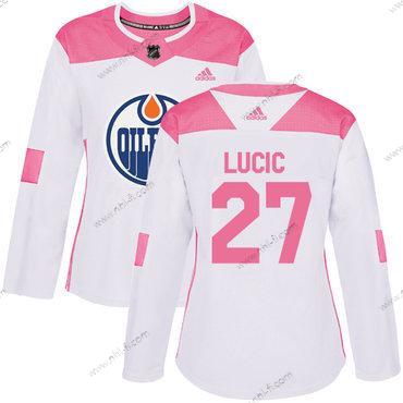 Adidas Edmonton Oilers #27 Milan Lucic Valkoinen Pinkki Aito Ommeltu NHL Paita – Naisten