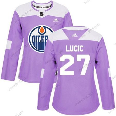 Adidas Edmonton Oilers #27 Milan Lucic Violetti Aito Taistelee syöpää vastaan Ommeltu NHL Paita – Naisten