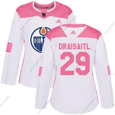 Adidas Edmonton Oilers #29 Leon Draisaitl Valkoinen Pinkki Aito Ommeltu NHL Paita – Naisten