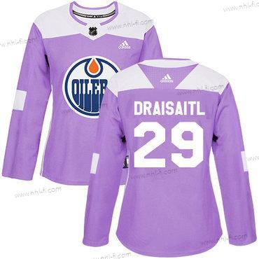 Adidas Edmonton Oilers #29 Leon Draisaitl Violetti Aito Taistelee syöpää vastaan Ommeltu NHL Paita – Naisten