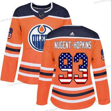 Adidas Edmonton Oilers #93 Ryan Nugent-Hopkins Oranssi Kotiottelu Aito USA Flag Ommeltu NHL Paita – Naisten