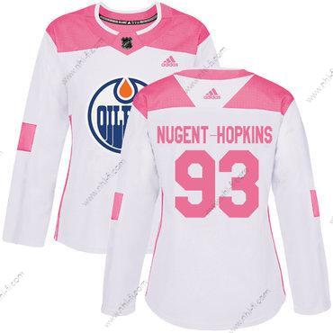 Adidas Edmonton Oilers #93 Ryan Nugent-Hopkins Valkoinen Pinkki Aito Ommeltu NHL Paita – Naisten