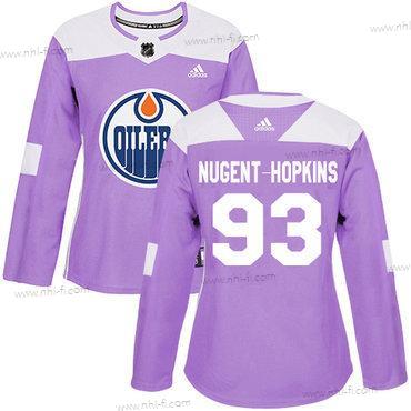 Adidas Edmonton Oilers #93 Ryan Nugent-Hopkins Violetti Aito Taistelee syöpää vastaan Ommeltu NHL Paita – Naisten