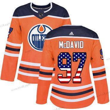 Adidas Edmonton Oilers #97 Connor Mcdavid Oranssi Kotiottelu Aito USA Flag Ommeltu NHL Paita – Naisten