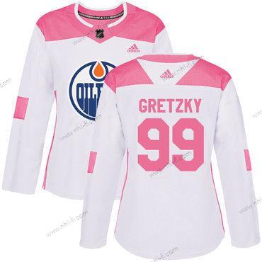 Adidas Edmonton Oilers #99 Wayne Gretzky Valkoinen Pinkki Aito Ommeltu NHL Paita – Naisten