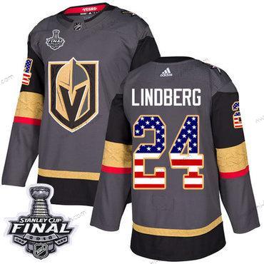 Adidas Kultaen Knights #24 Oscar Lindberg Harmaa Kotiottelu Aito USA Flag 2018 Stanley Cup Final Ommeltu NHL Paita – Miesten