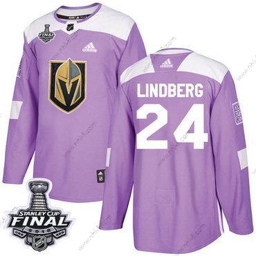 Adidas Kultaen Knights #24 Oscar Lindberg Violetti Aito Taistelee syöpää vastaan 2018 Stanley Cup Final Ommeltu NHL Paita – Miesten