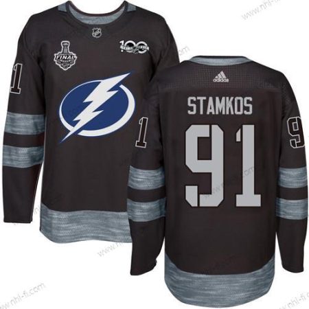 Adidas Lightning #91 Steven Stamkos Musta 1917-2017 100th Vuosipäivä 2020 Stanley Cup Final Ommeltu NHL Paita – Miesten