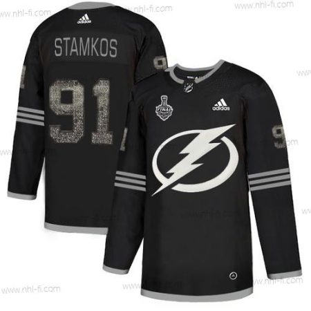 Adidas Lightning #91 Steven Stamkos Musta Aito Klassinen 2020 Stanley Cup Final Ommeltu NHL Paita – Miesten