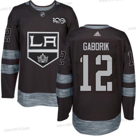 Adidas Los Angeles Kings #12 Marian Gaborik Musta 1917-2017 100th Vuosipäivä Ommeltu NHL Paita – Miesten