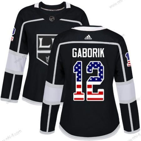 Adidas Los Angeles Kings #12 Marian Gaborik Musta Kotiottelu Aito USA Flag Ommeltu NHL Paita – Naisten