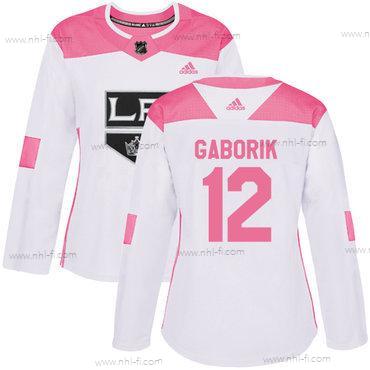 Adidas Los Angeles Kings #12 Marian Gaborik Valkoinen Pinkki Aito Ommeltu NHL Paita – Naisten