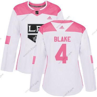 Adidas Los Angeles Kings #4 Rob Blake Valkoinen Pinkki Aito Ommeltu NHL Paita – Naisten